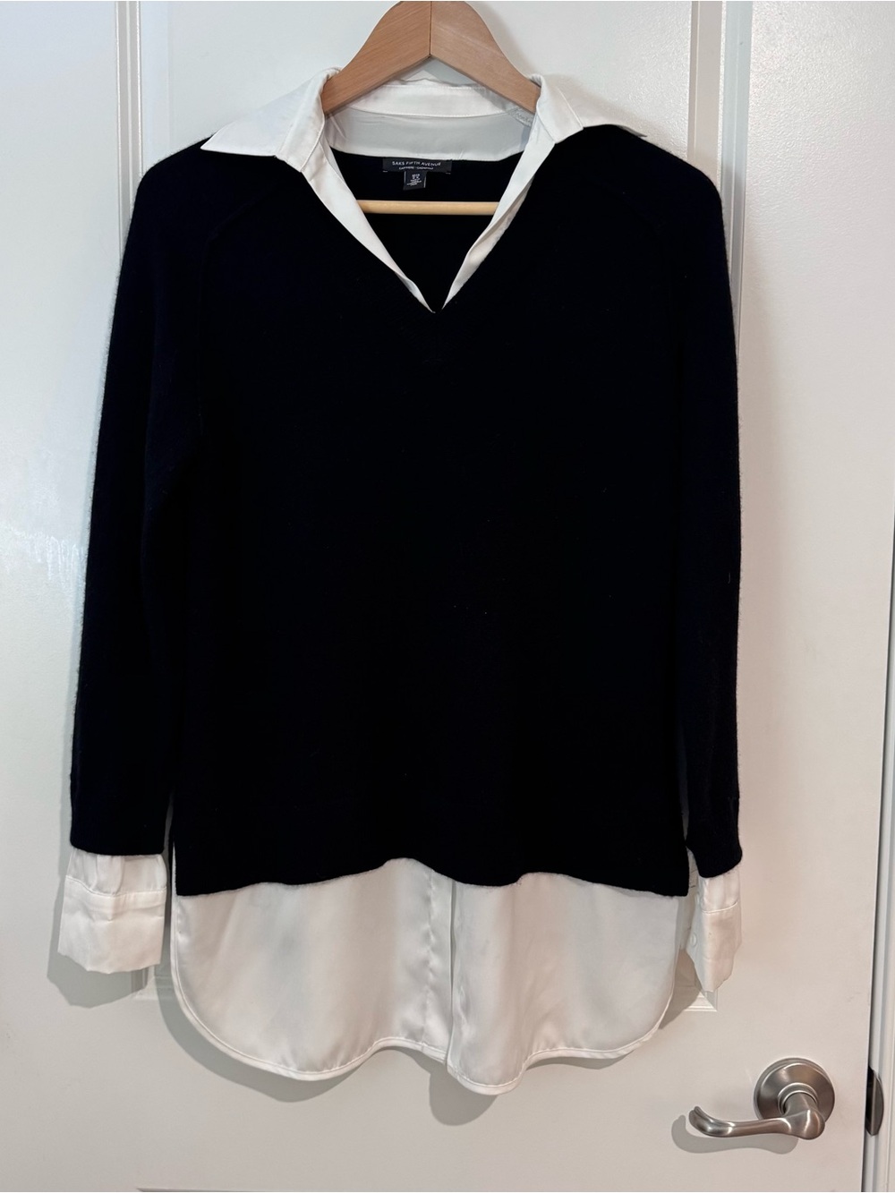 Saks Fifth Avenue 100% Cashmere Layered Collared Pullover Sweater Size M